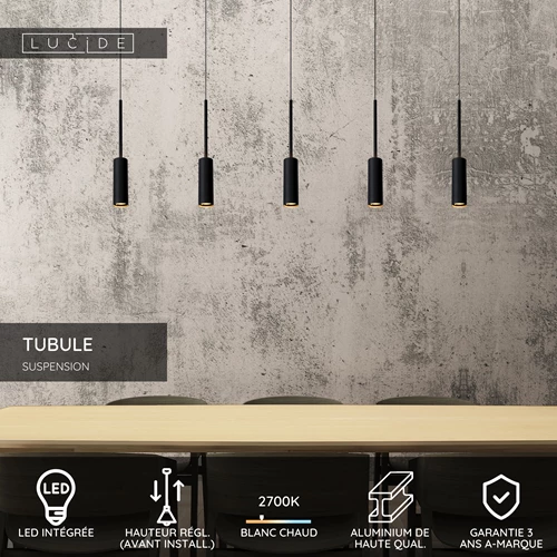 Lucide TUBULE - Suspension - LED - 5x7W 2700K - Noir - USP